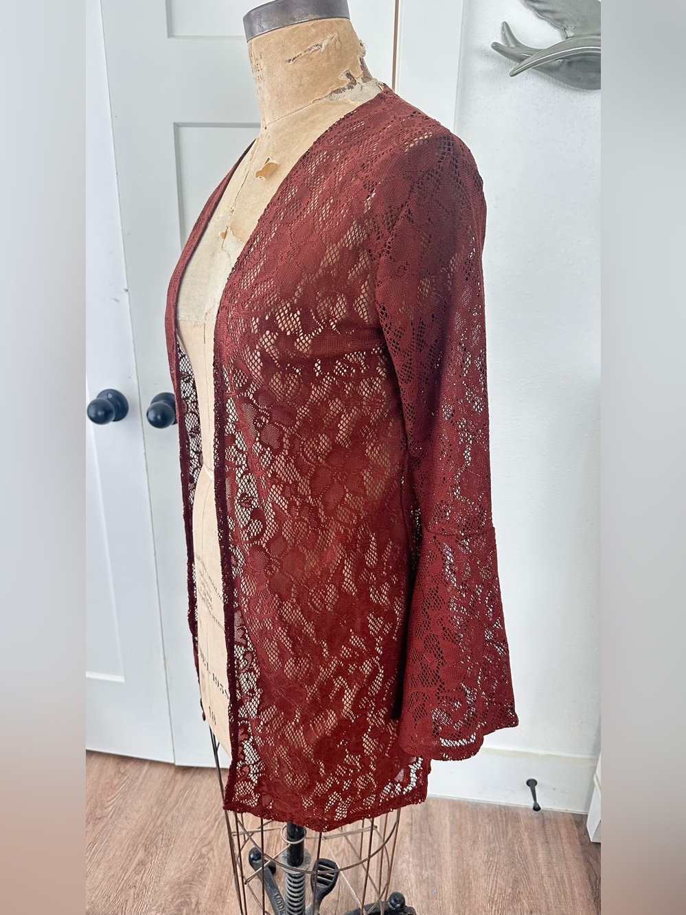 WallFlower brown Lace bell sleeve Cardigan Size Medium